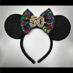 Disney Black Ears with Colorful Sequin Bow Headband handmade